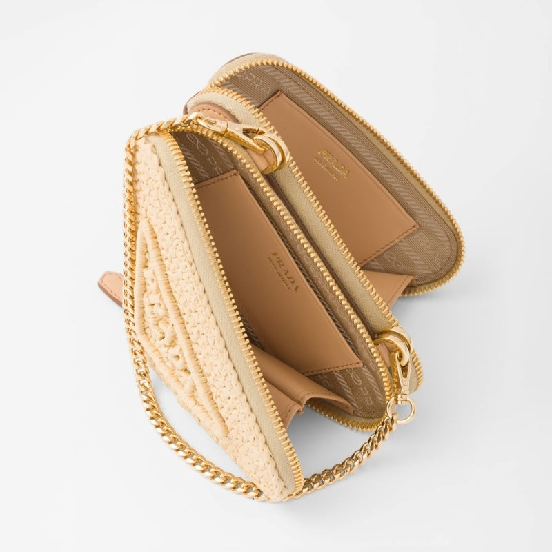 【大人気】PRADA◆ラフィア×レザー ミニ ショルダーバッグ ロゴ