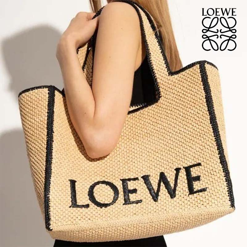 【話題】LOEWE◆ラフィア ラージ フォントトート レザーポケット