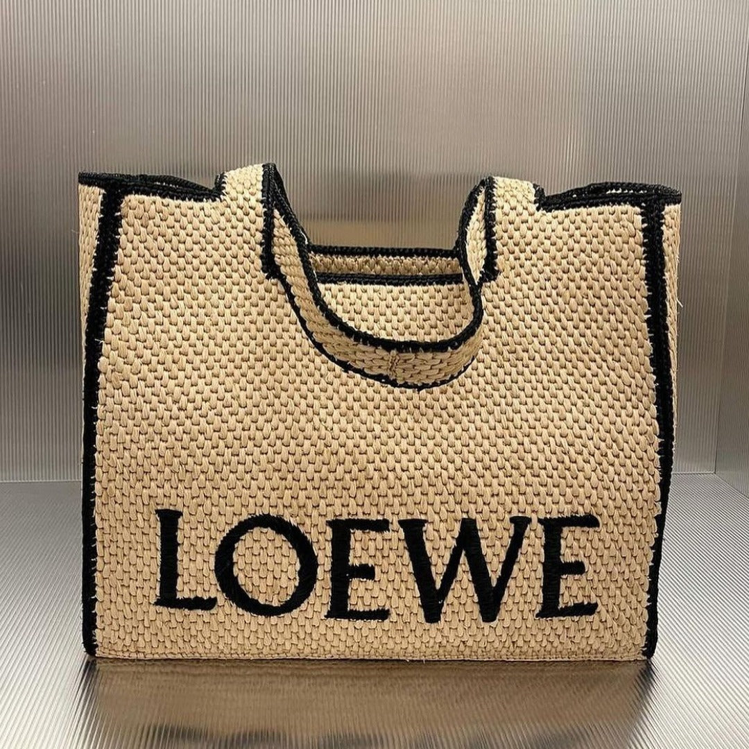【話題】LOEWE◆ラフィア ラージ フォントトート レザーポケット