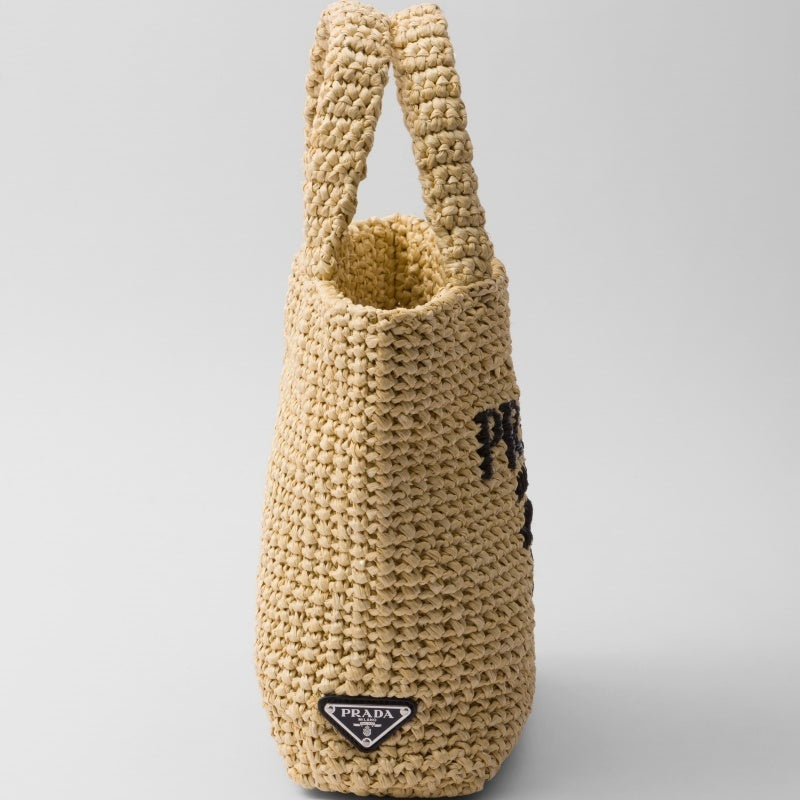 【大注目】PRADA◆ラフィア風 スモール トートバッグ 刺繍ロゴ
