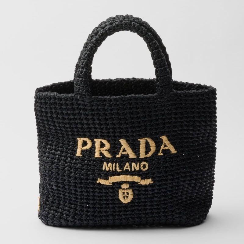 【大注目】PRADA◆ラフィア風 スモール トートバッグ 刺繍ロゴ