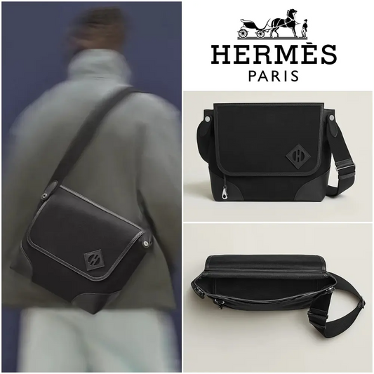 HERMES★黒x黒が上品なお仕事メッセンジャーバッグオールバック H084117CJAB
