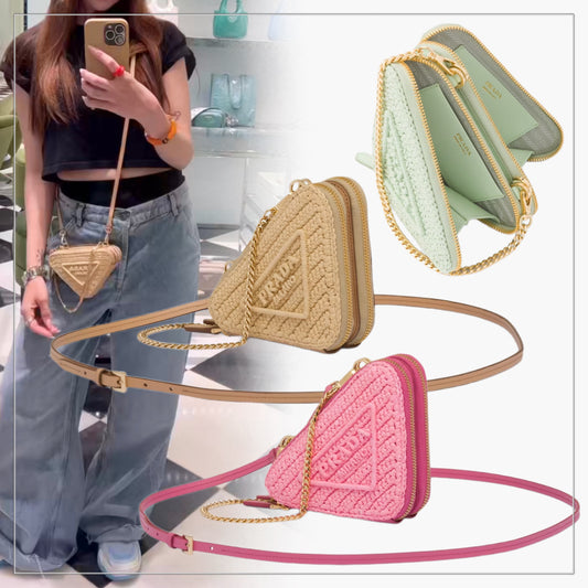 【大人気】PRADA◆ラフィア×レザー ミニ ショルダーバッグ ロゴ