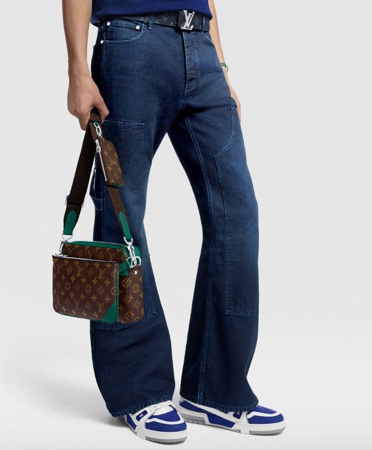 《グリーンがアクセント♪》LouisVuitton トリオメッセンジャー M12766