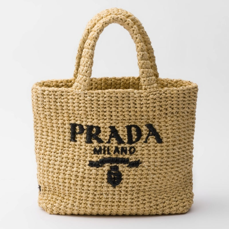 【大注目】PRADA◆ラフィア風 スモール トートバッグ 刺繍ロゴ