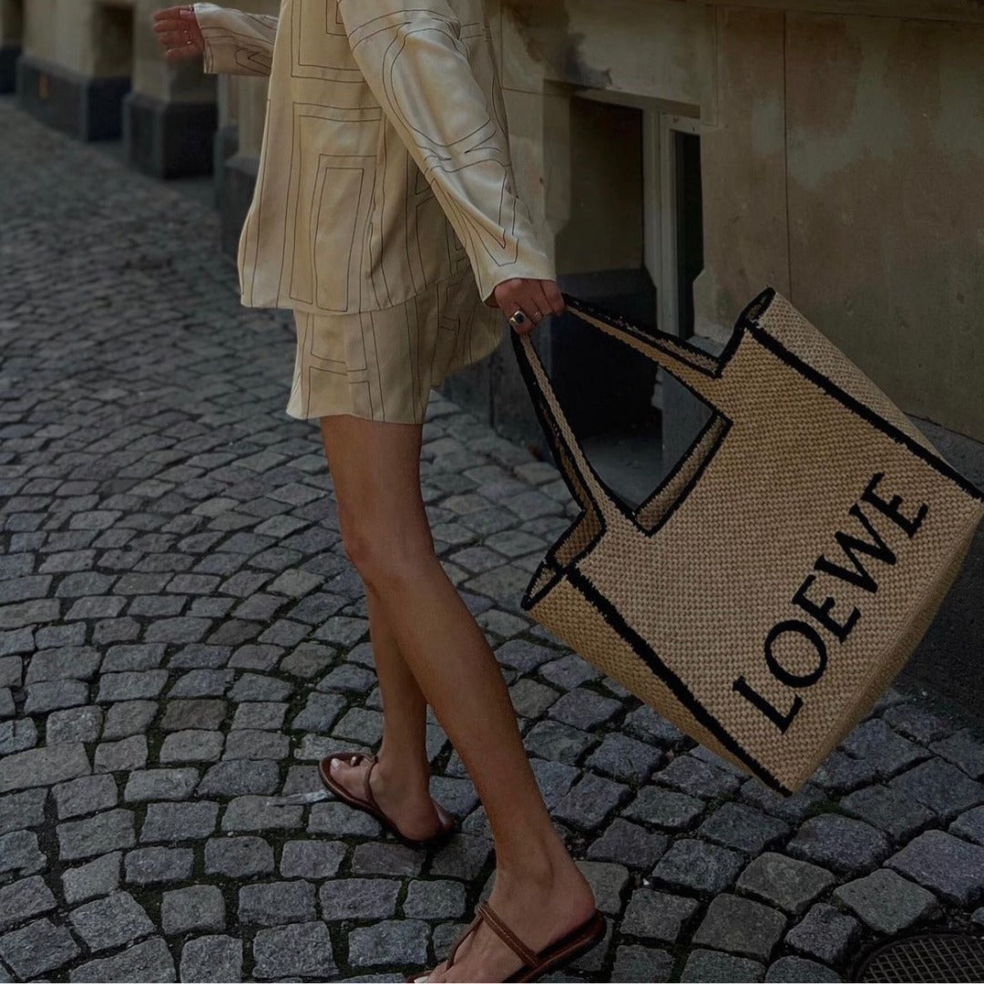 【話題】LOEWE◆ラフィア ラージ フォントトート レザーポケット