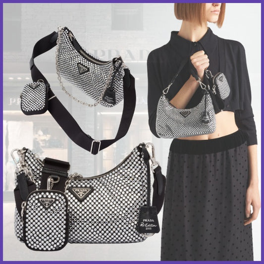☆PRADA☆Re-Edition 2005 クリスタル付サテンバッグ 1BH204_2AWL_F0T7O_V_V9L