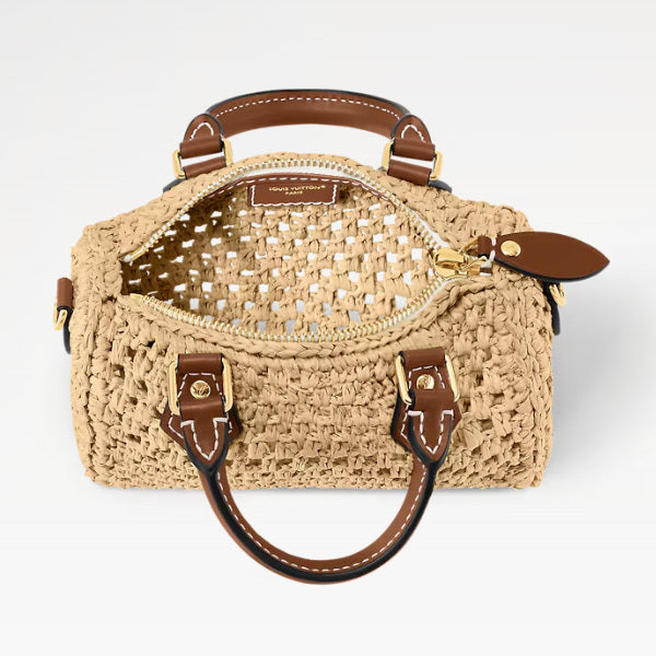 Louis Vuitton☆ラフィア レザー ナノ スピーディ ハンドバッグ M83525