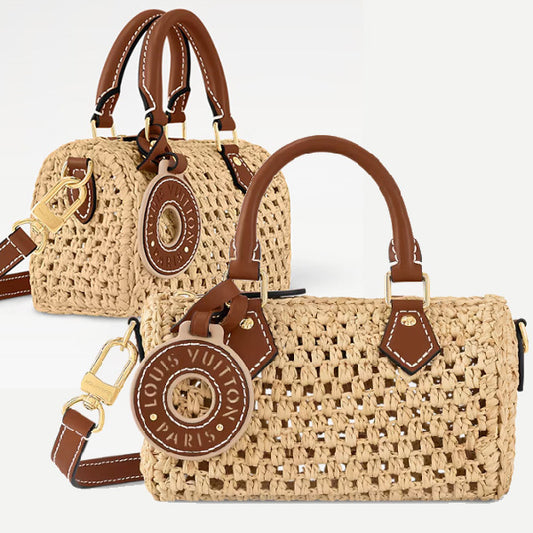 Louis Vuitton☆ラフィア レザー ナノ スピーディ ハンドバッグ M83525